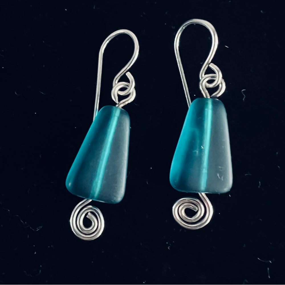 ARTSY TRIANGULAR TEAL AND SILVER EARRINGS